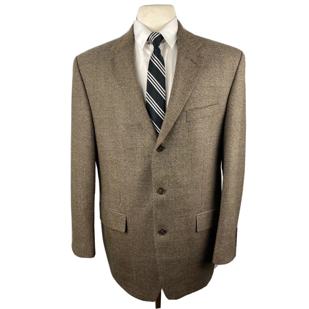 CALVIN KLEIN MENS 41R BROWN CHECK SOFT CANADA WOOL BLAZER SPORT COAT SUIT JACKET